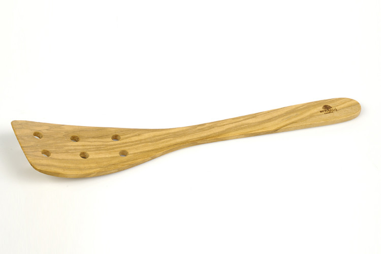 Spatule &agrave; trous galb&eacute;e B&eacute;rard faite main en olivier 30cm