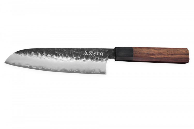 Couteau santoku Sayuto S&eacute;quoia San Mai martel&eacute; 18cm