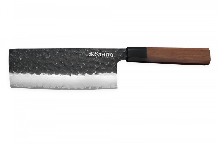 Couteau nakiri Sayuto S&eacute;quoia San Mai martel&eacute; 17cm