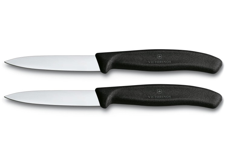 2 Couteaux d'office Victorinox lame 8cm pointe milieu manche noir