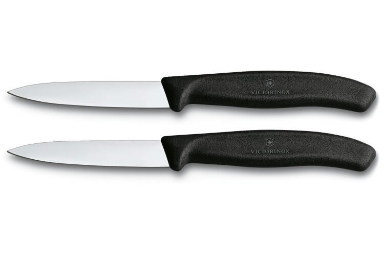 2 Couteaux d'office Victorinox lame 8cm pointe milieu manche noir