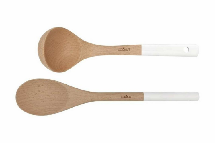Set de cuill&egrave;re et louche 6,5cl Cookut MJUBL en bois coloris blanc polaire