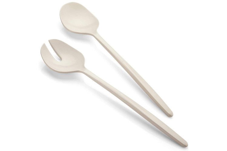 Couverts &agrave; salade blanc Guzzini Tierra en bouteilles recycl&eacute;es 28cm