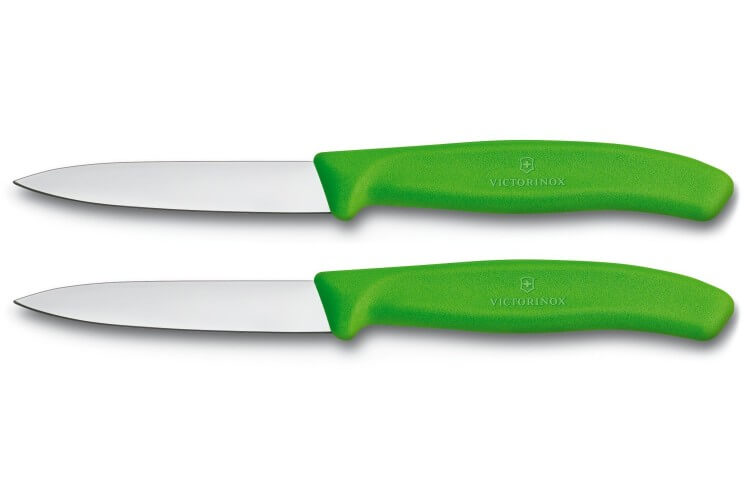 2 Couteaux d'office Victorinox lame 8cm pointe milieu manche vert