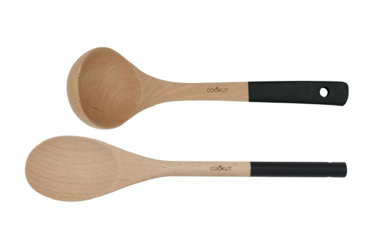 Set cuill&egrave;re et spatule de cuisine Cookut en bois coloris noir graphite