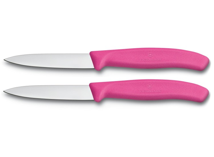 2 Couteaux d'office Victorinox lame 8cm pointe milieu manche rose