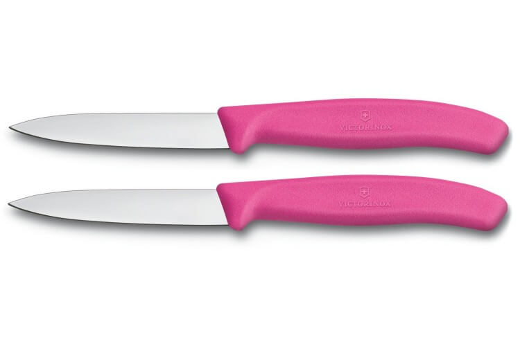 2 Couteaux d'office Victorinox lame 8cm pointe milieu manche rose