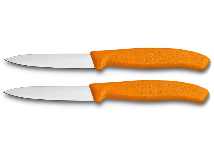 2 Couteaux d'office Victorinox lame 8cm pointe milieu manche orange