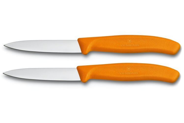 2 Couteaux d'office Victorinox lame 8cm pointe milieu manche orange