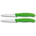 2 Couteaux d'office Victorinox lame à dents 8cm pointe milieu manche vert