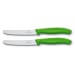 2 couteaux de table Victorinox lame 11cm à dents bout rond manche vert