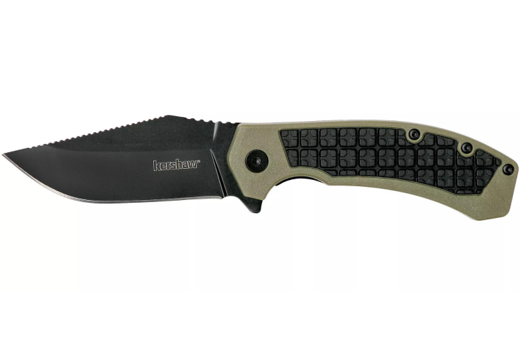Couteau pliant Kershaw Faultline KS.8760 manche en nylon/fibres de verre surmoul&eacute; en caoutchouc vert 10,2cm