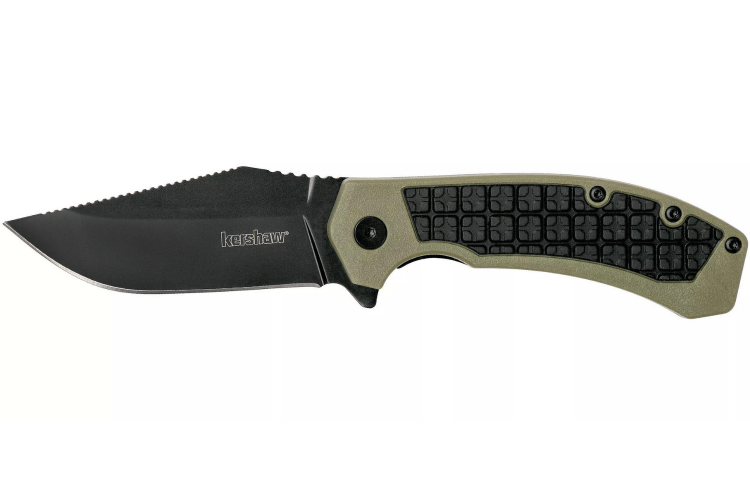 Couteau pliant Kershaw Faultline KS.8760 manche en nylon/fibres de verre surmoulé en caoutchouc vert 10,2cm