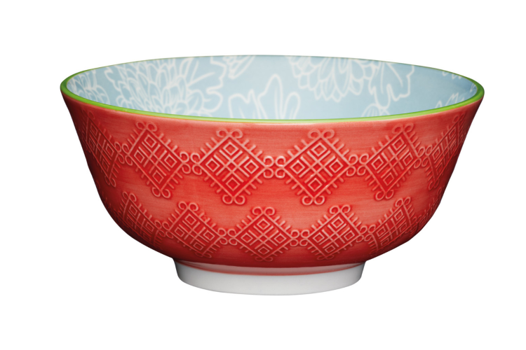 Bol en gr&egrave;s &eacute;maill&eacute; Kitchen Craft &agrave; motif floral gris et rouge