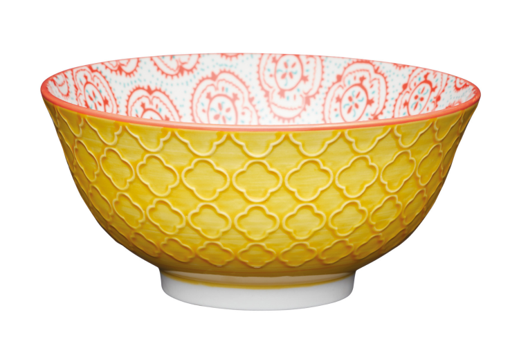 Bol en gr&egrave;s &eacute;maill&eacute; KitchenCraft motif floral jaune et rouge