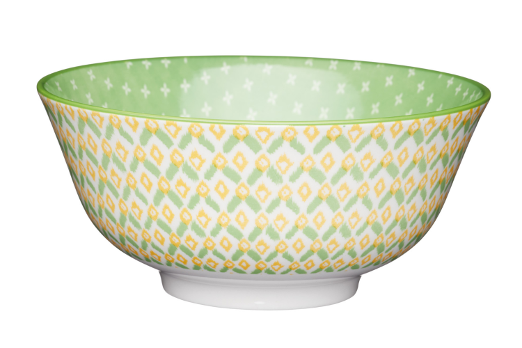 Bol en gr&egrave;s &eacute;maill&eacute; KitchenCraft motif g&eacute;om&eacute;trique vert et jaune