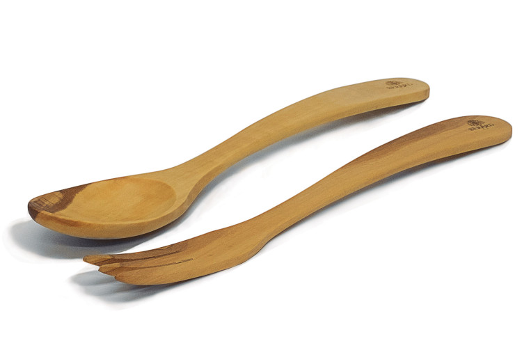 Couverts &agrave; salade courb&eacute;s B&eacute;rard Contour faits main en olivier 30cm