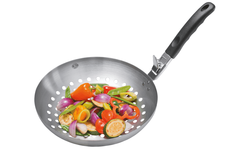 Wok pour légumes Gefu en inox avec poignée amovible en nylon PA66 diamètre 28cm