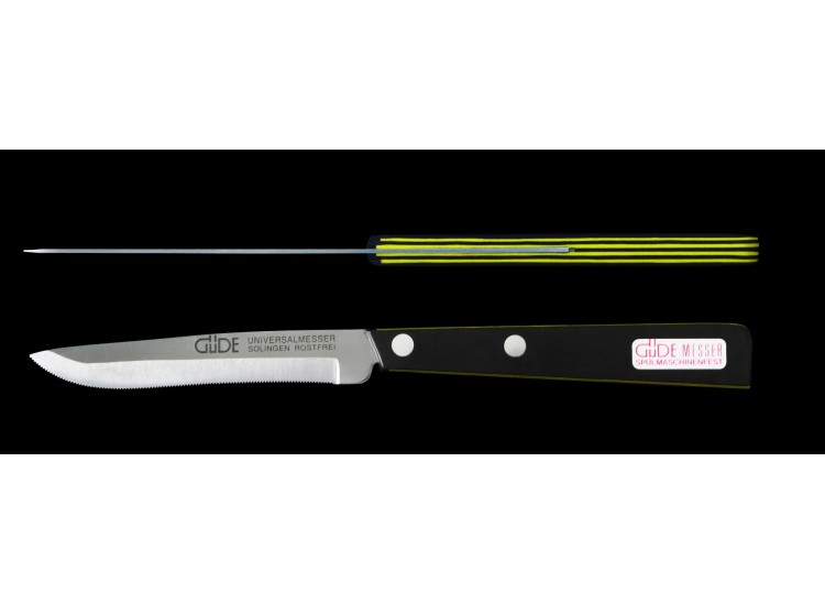 Couteau de table G&Uuml;DE Universel 10cm micro-dent&eacute; manche noir/jaune