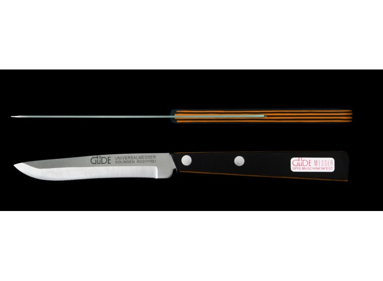 Couteau de table G&Uuml;DE Universel 10cm micro-dent&eacute; manche noir/orange