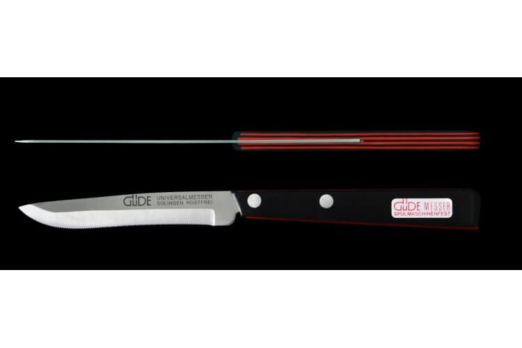 Couteau de table GÜDE Universel 10cm micro-denté manche noir/rouge