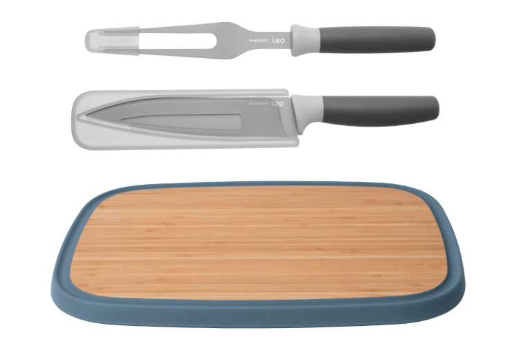 Coffret de d&eacute;coupe Berghoff Leo planche + couteau + fourchette &agrave; viande