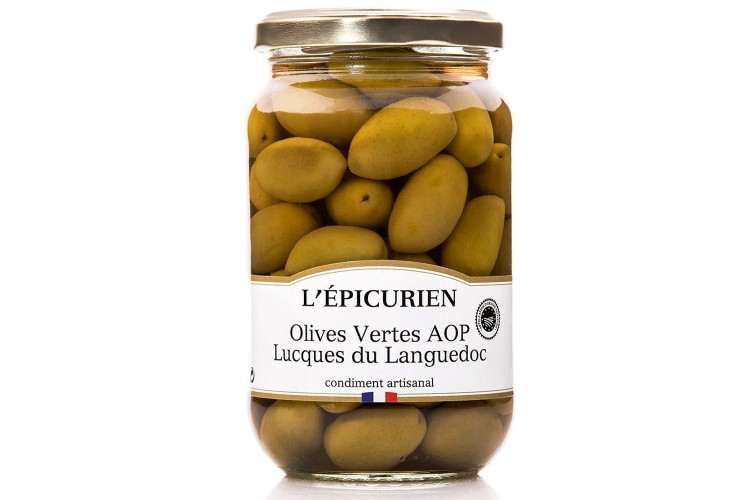 Olives Vertes artisanales AOP Lucques Du Languedoc L'&Eacute;picurien fabriqu&eacute;es en France 380g