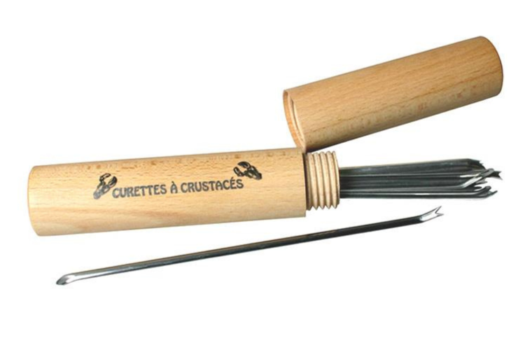 Set de 12 curettes &agrave; crustac&eacute;s en acier inox 18cm avec &eacute;tui en bois