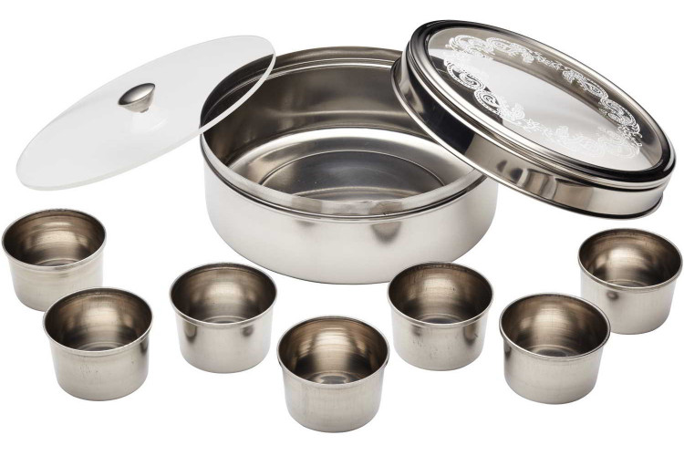 Bo&icirc;te &agrave; &eacute;pices indiennes Kitchen Craft Masala Dabba 7 pots en inox