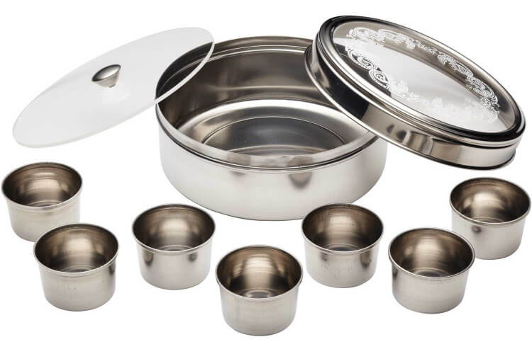 Boîte à épices indiennes Kitchen Craft Masala Dabba 7 pots en inox