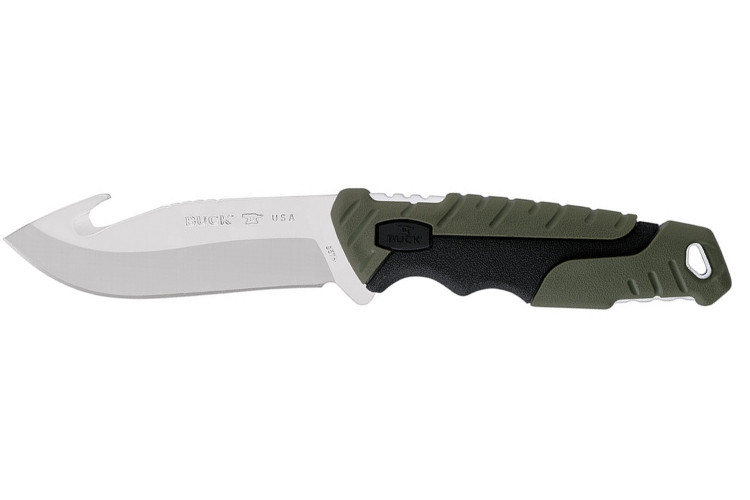 Couteau Buck 657 Pursuit Large Guthook 0657GRG lame 11,4cm manche nylon/fibres de verre vert + &eacute;tui polyester