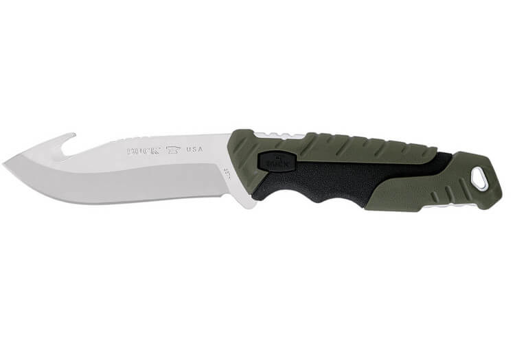 Couteau Buck 657 Pursuit Large Guthook 0657GRG lame 11,4cm manche nylon/fibres de verre vert + étui polyester