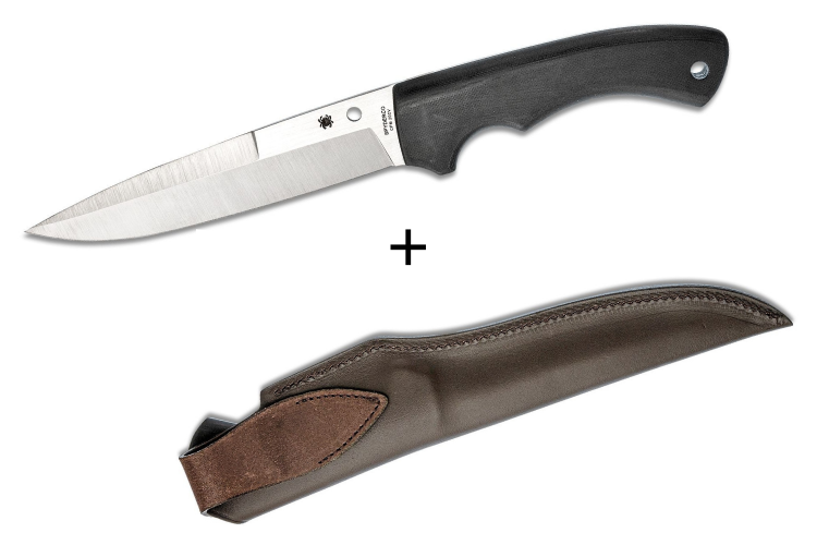 Couteau Spyderco Sustain FB39GP lame 16cm acier CPM20CV manche G10 noir + &eacute;tui cuir marron