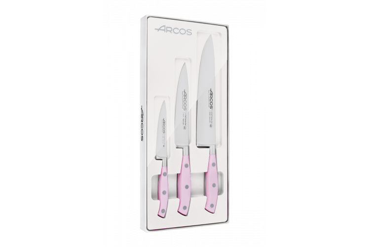 Coffret 3 couteaux de cuisine Riviera Rose Arcos forg&eacute;s