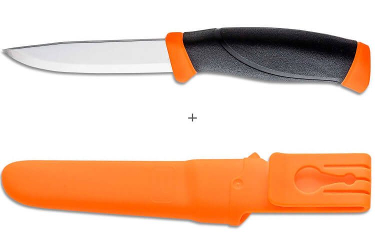 Couteau Mora Companion 11824 lame inox 10,4cm manche caoutchouc noir/orange + étui
