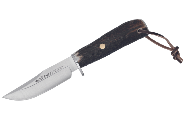 Couteau Muela Braco 9275 lame 11cm en inox manche en bois de cerf avec lacet + &eacute;tui en cuir