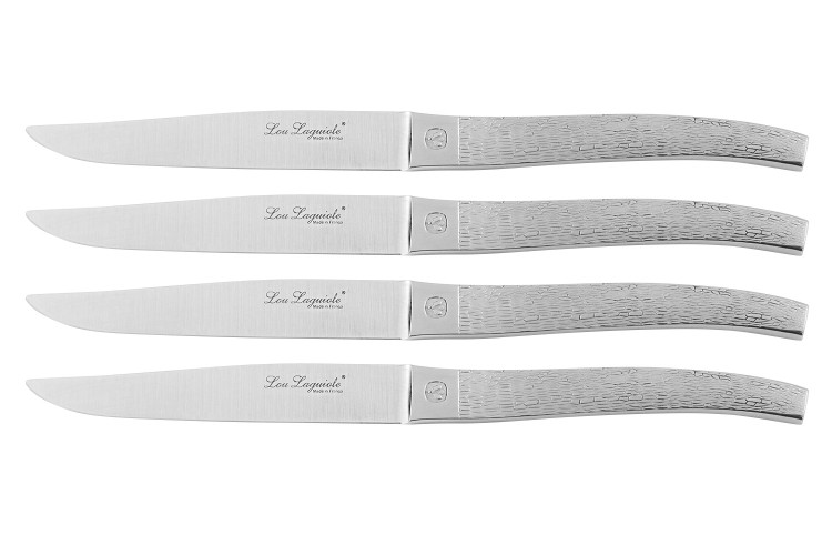 Coffret bois 4 couteaux &agrave; steak Alphonse Lou Laguiole inox monobloc
