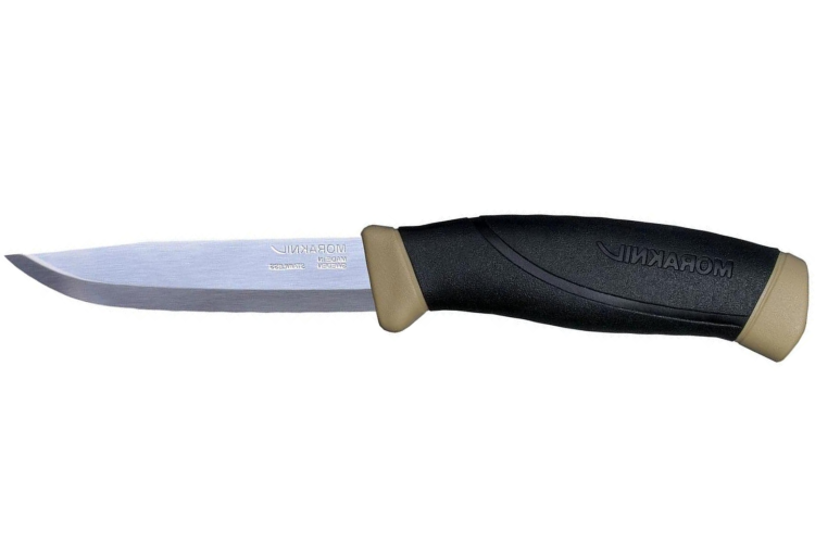 Couteau Mora Companion 13166 lame inox 10,4cm manche caoutchouc noir/sable + &eacute;tui
