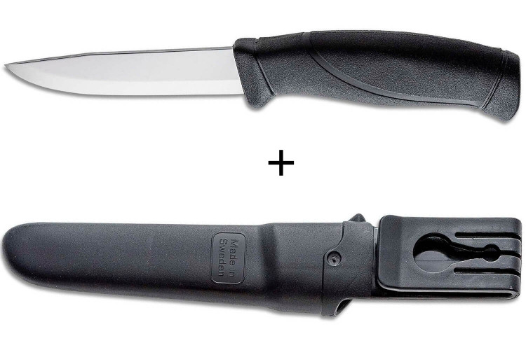 Couteau Mora Companion 12141 lame inox 10,4cm manche caoutchouc noir + &eacute;tui
