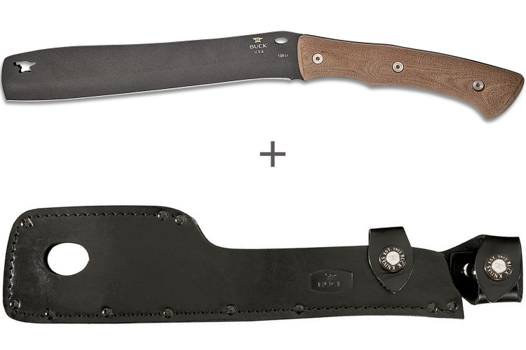 Machette Buck 108 Compadre Froe 0108BRS1 lame 21,4cm manche micarta avec &eacute;tui en cuir