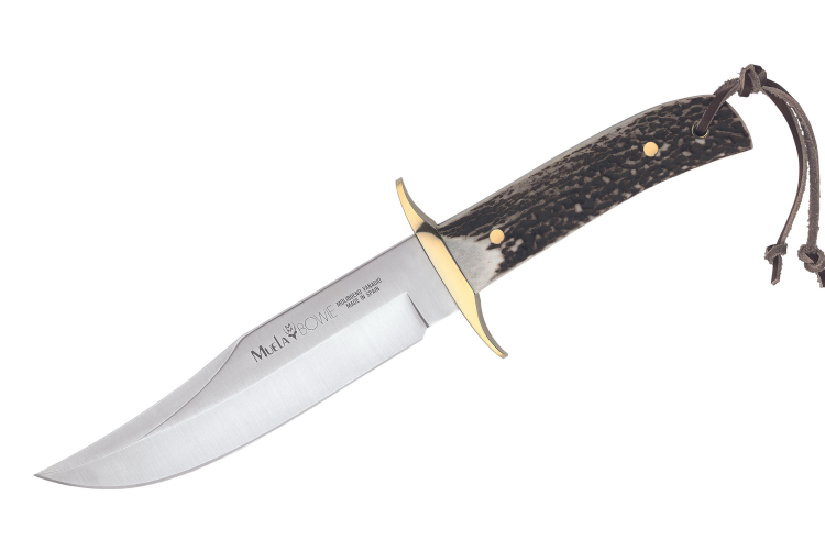 Couteau Muela Bowie 9263 lame en inox 16cm manche en bois de cerf avec lacet et &eacute;tui en cuir