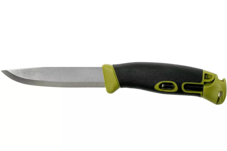Couteau Mora Companion Spark 13570 lame inox 10,4cm manche caoutchouc vert avec pierre &agrave; feu + &eacute;tui