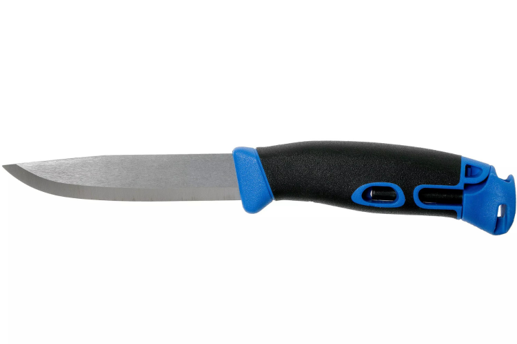 Couteau Mora Companion Spark 13572 lame inox 10,4cm manche en caoutchouc bleu et pierre &agrave; feu avec &eacute;tui