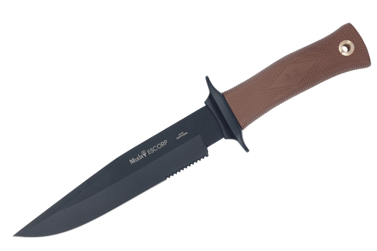 Couteau Muela ESCORP 9277 lame noire 18cm manche en gomme marron avec &eacute;tui en cordura