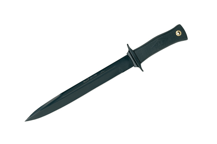 Couteau Muela Escorp 9311 lame noire en inox manche en gomme noire + étui en cuir