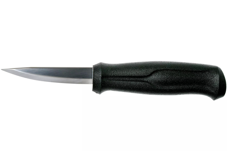Couteau sculpture bois Mora Basic 12658 lame inox 7,5cm manche polypropyl&egrave;ne noir + &eacute;tui