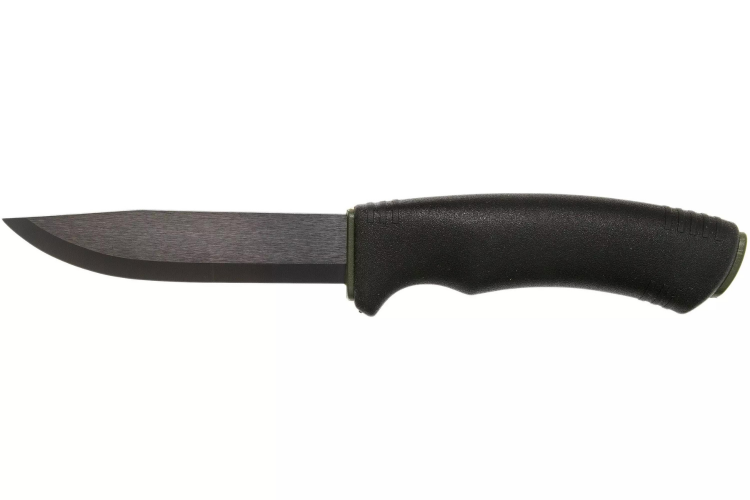 Couteau Mora Bushcraft Survival 11742 lame noire carbone 10,9cm manche caoutchouc noir avec allume feu + &eacute;tui