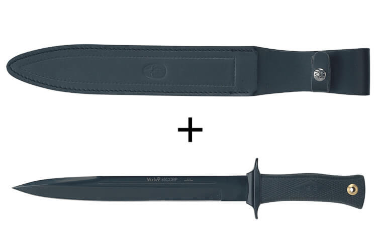 Couteau Muela ESCORP 9244 lame noire 26cm manche en gomme noire + étui en cuir