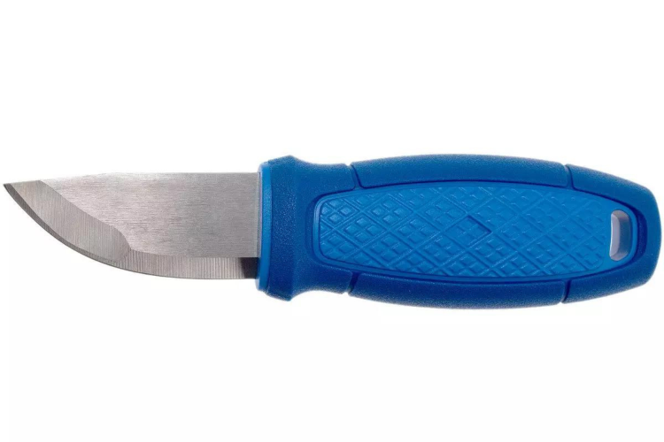 Petit couteau de poche Mora Eldris 12631 lame inox 5,9cm manche caoutchouc bleu avec allume-feu + &eacute;tui