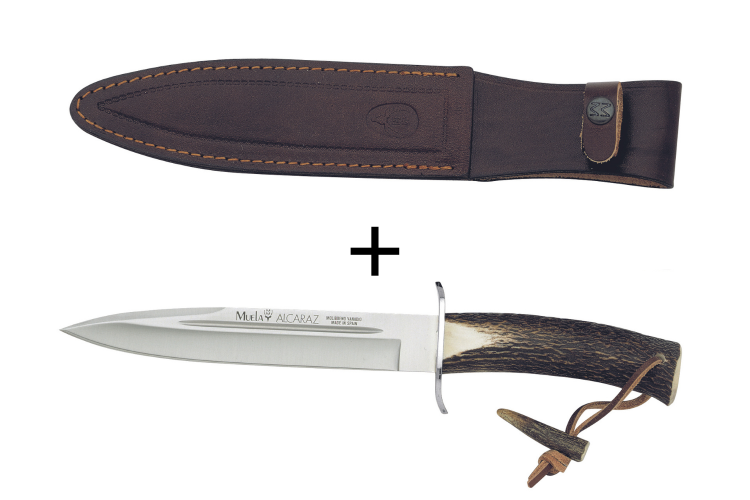 Couteau Muela Alcaraz 9211 lame en inox 19cm manche en bois de cerf avec lacet + &eacute;tui en cuir
